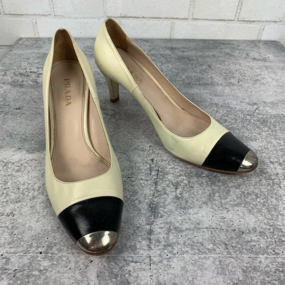 Prada Shoes - *RARE*  Classic Prada Two Tone Cap Toe Pumps 40